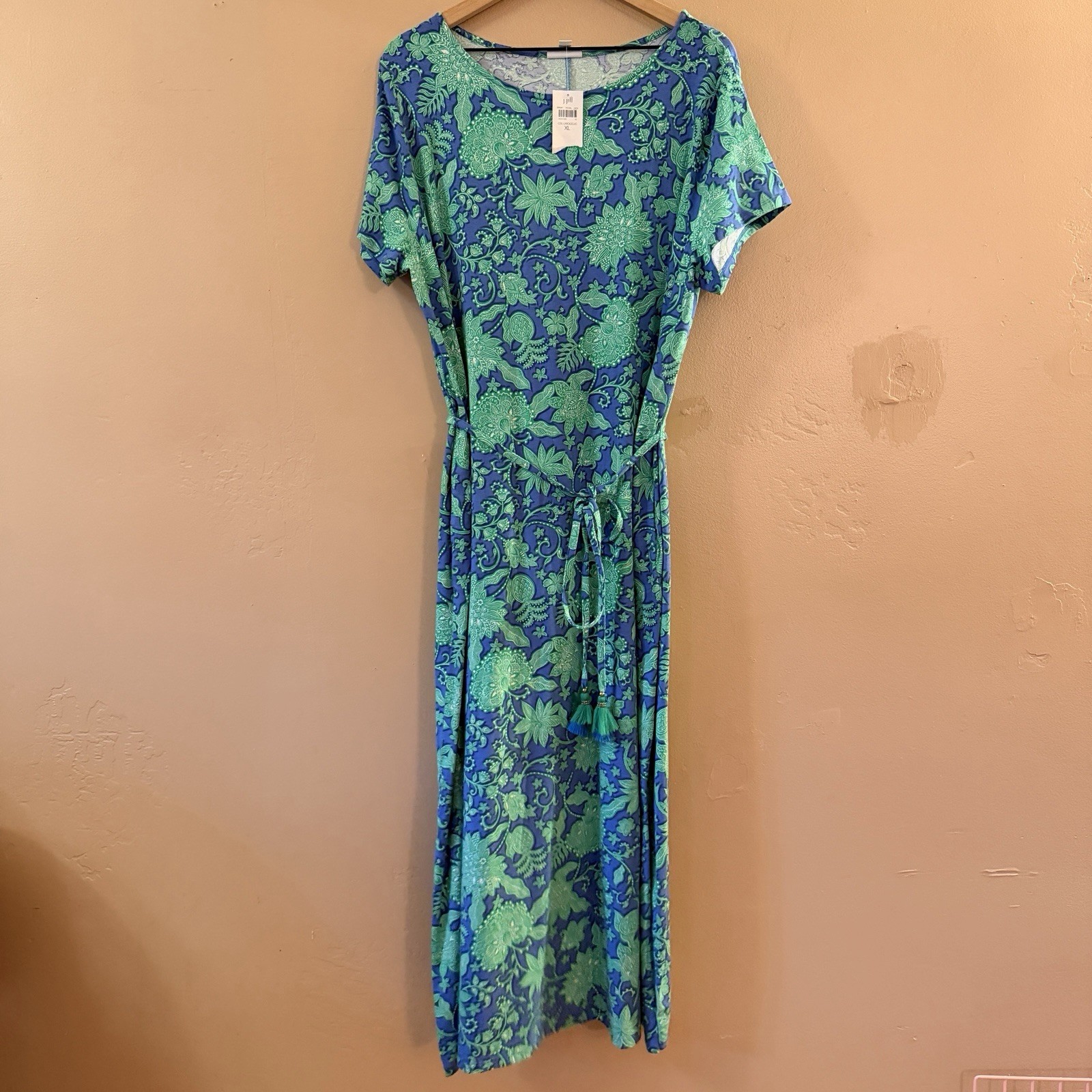 J.Jill XL Maxi Dress Floral Paisley Waist Tie New Cotton Modal