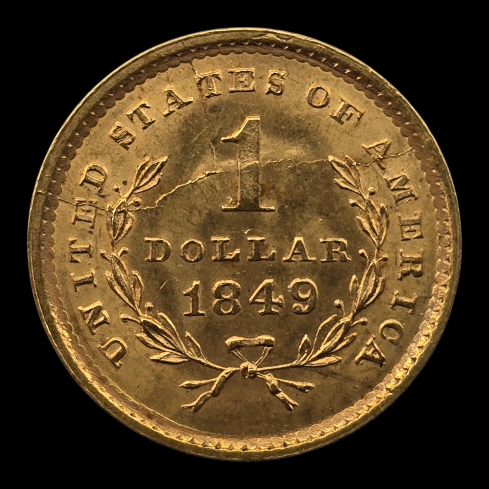 Nice 1849 Us $1 Pre33 Gold Dollar Coin Uncirculated With Die Cracks No L Nice 1849 Us $1 Pre33 Gold Dollar Coin Uncirculated With Die Cracks No L