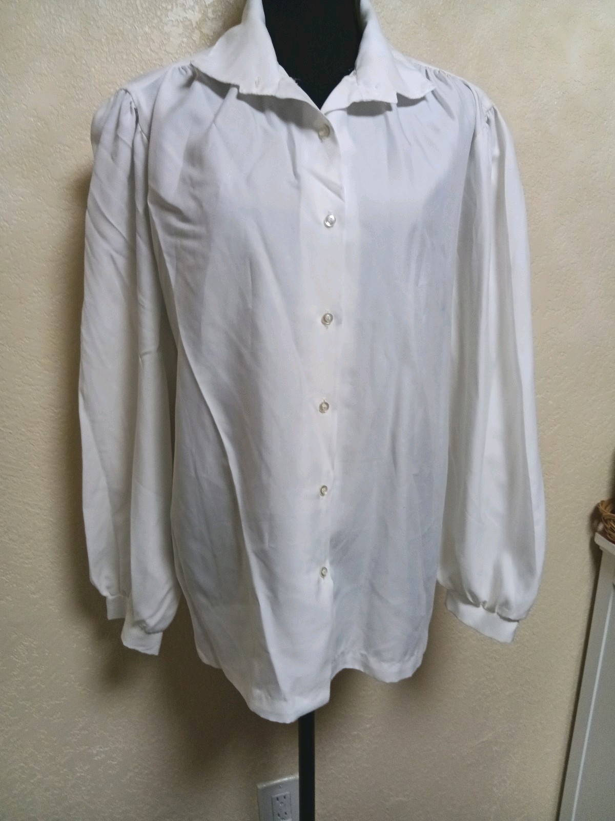 Vintage 70\'s RHODA LEE White Shirt Blouse Top XL polyester button down