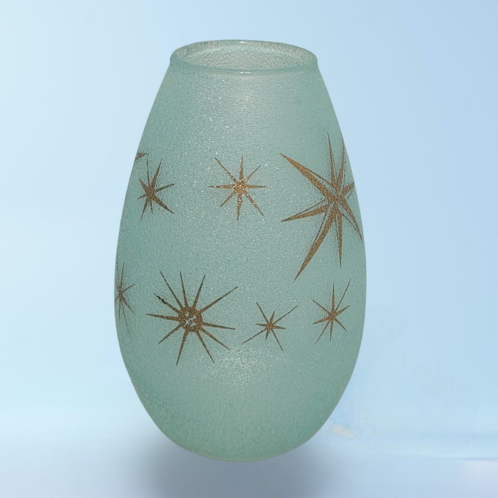 MCM Glass Vase Bartlett Collins Aqua Blue Metallic Gold Atomic Starburst Texture