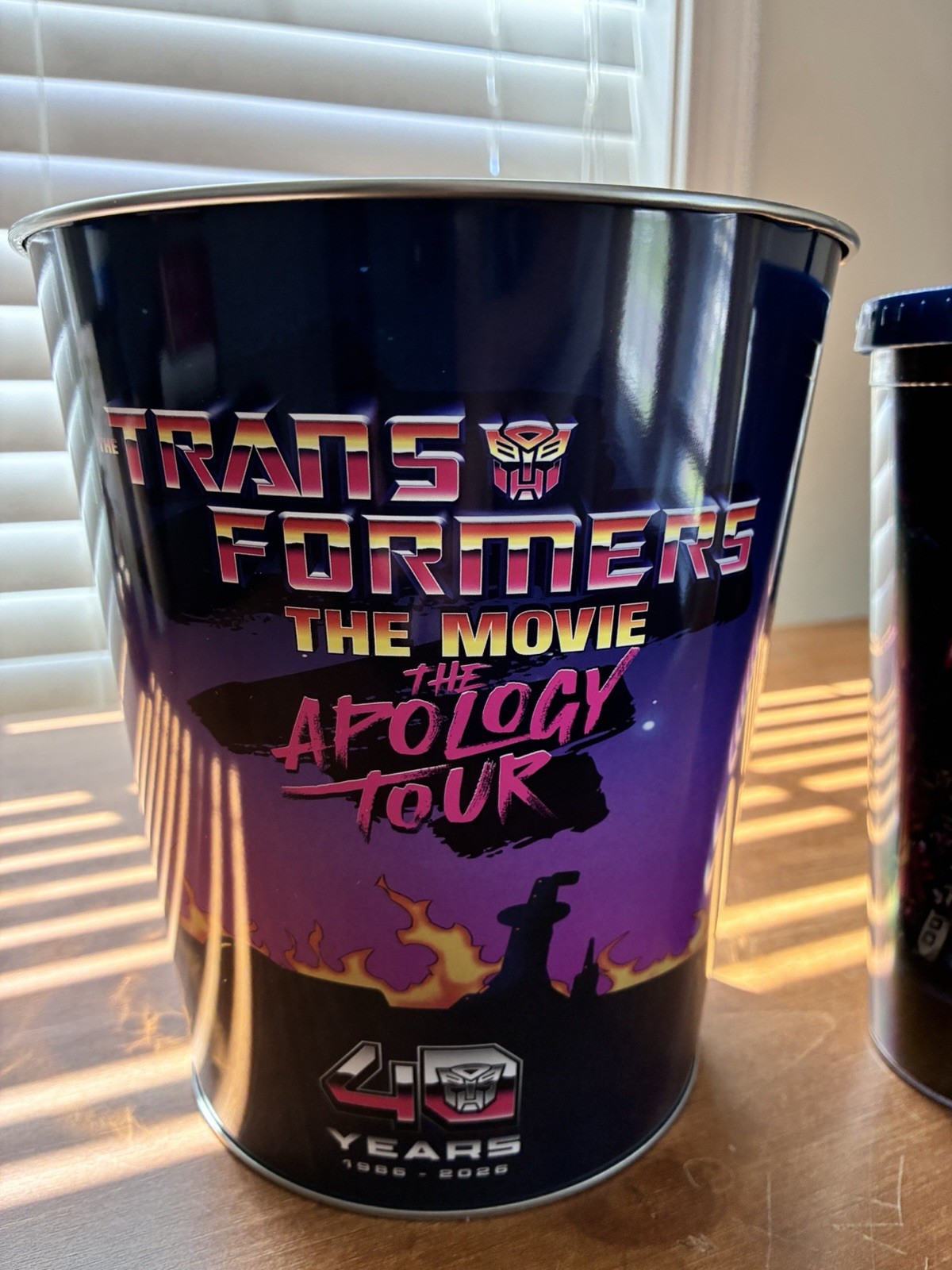Ships now Transformers The Movie The Apology Tour popcorn tin 40th anniversary Ships now Transformers The Movie The Apology Tour popcorn tin 40th anniversary