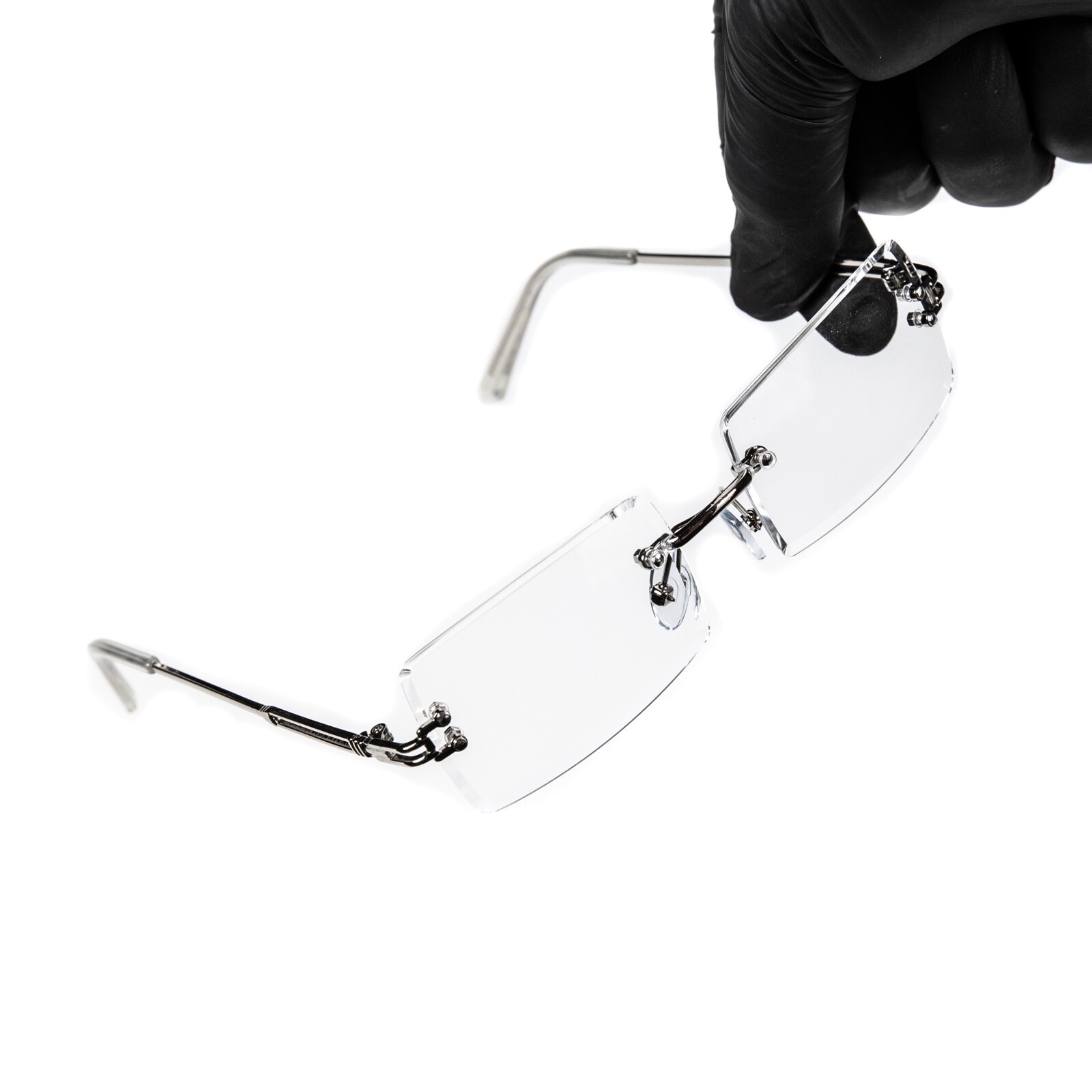 Men\'s Luxury Square Silver Frame Retro Hip Hop Clear Lens Tint Rimless Glasses Men\'s Luxury Square Silver Frame Retro Hip Hop Clear Lens Tint Rimless Glasses