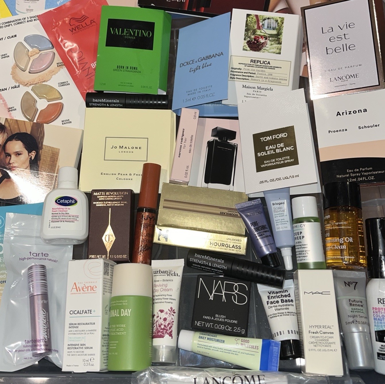 High End Makeup, Skincare, And Hair Lot Of 35 Sample Travel Items Untested