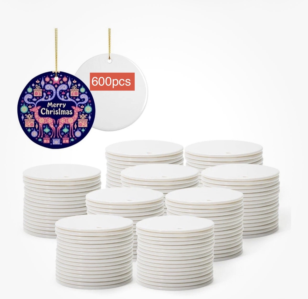 600PCS Sublimation Ceramic Ornaments Bulk 2.75 Inch Round-600
