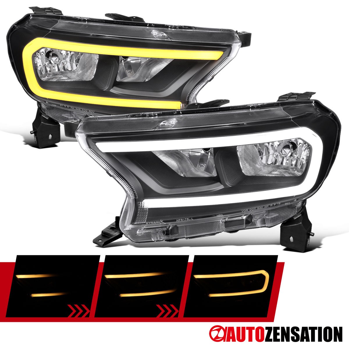 Fit 2019-23 Ford Ranger XL XLT Black Headlights Switchback LED Sequential Signal
