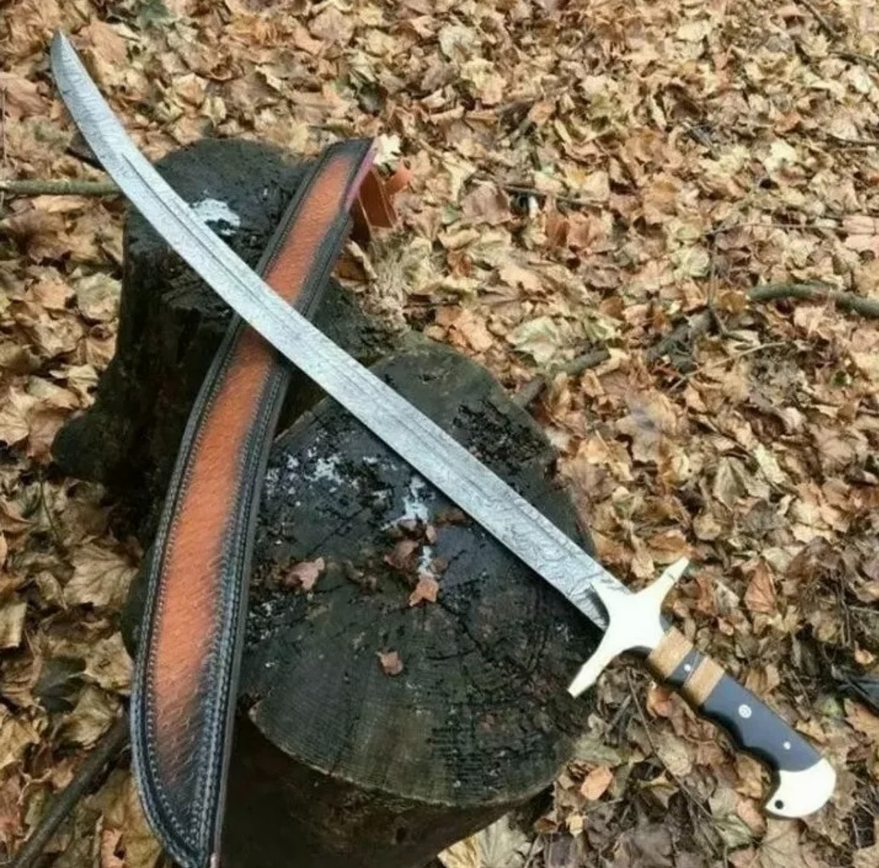 New Custom Handmade Damascus Steel Ertugrul Scimitar Sword Micarte Handle