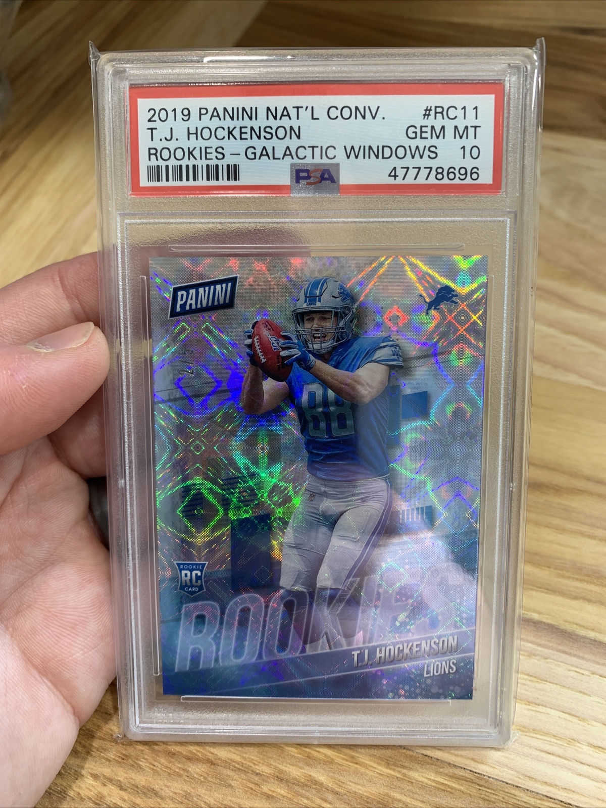 2019 Panini National Rookies TJ Hockenson Galactic Windows /5 RC PSA 10 Pop 1 2019 Panini National Rookies TJ Hockenson Galactic Windows /5 RC PSA 10 Pop 1