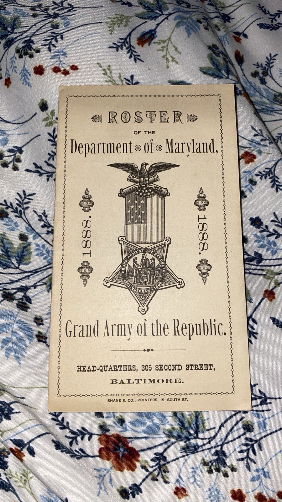 Grand Army of the Republic 1888 Department of Maryland Roster Baltimore Booklet