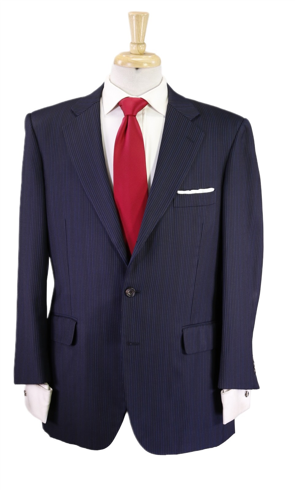 Paul Stuart Navy Blue Thin Striped 3/2 Roll Lapel Wool Suit 40S Paul Stuart Navy Blue Thin Striped 3/2 Roll Lapel Wool Suit 40S