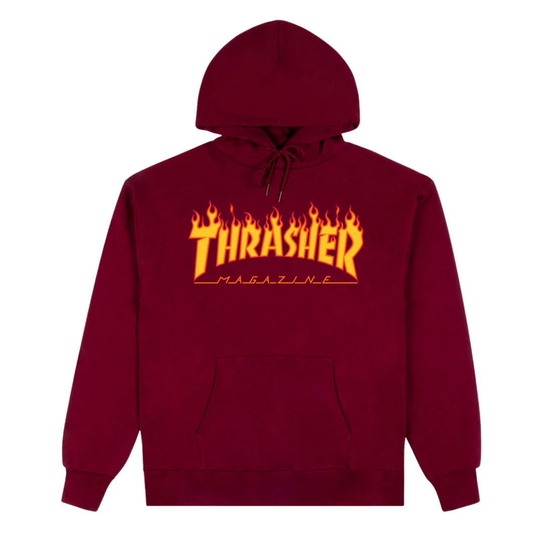 Thrasher Magazine Flame Logo Pull Over Hooded Sweatshirt Hoodie Maroon Thrasher Magazine Flame Logo Pull Over Hooded Sweatshirt Hoodie Maroon