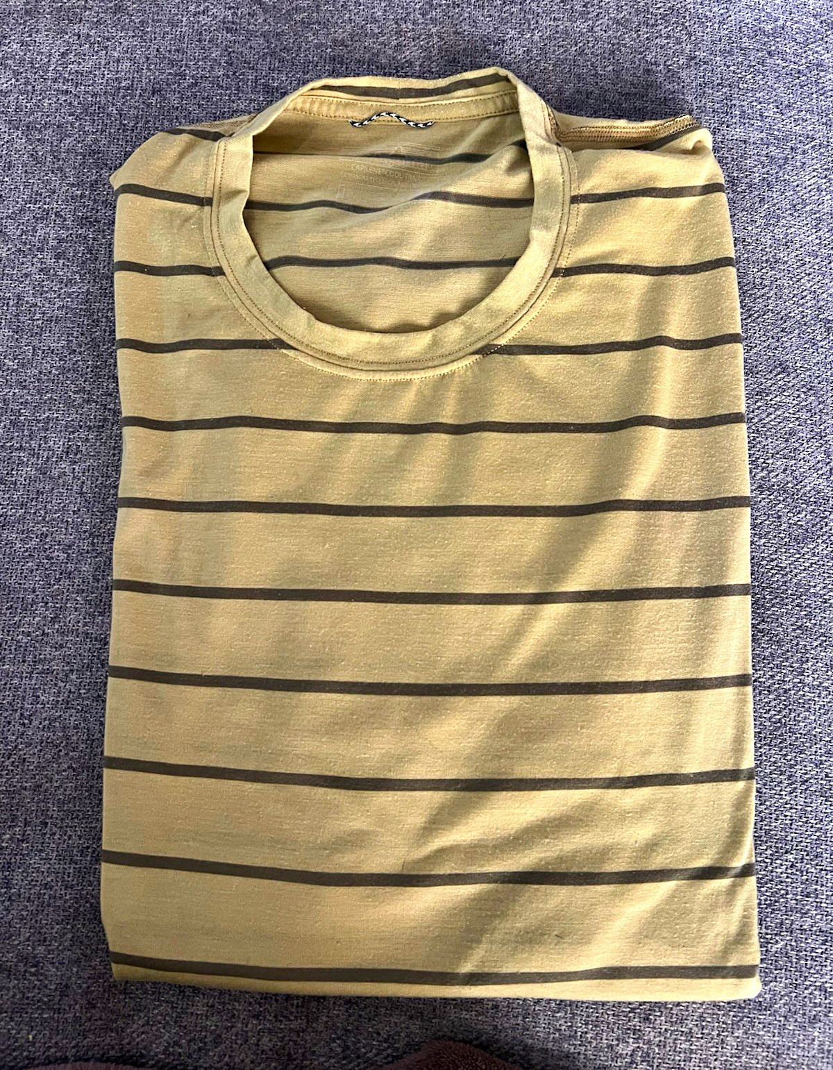 Patagonia Men’s L Yellow Striped Crew Neck Short Sleeve Knit Logo T-Shirt