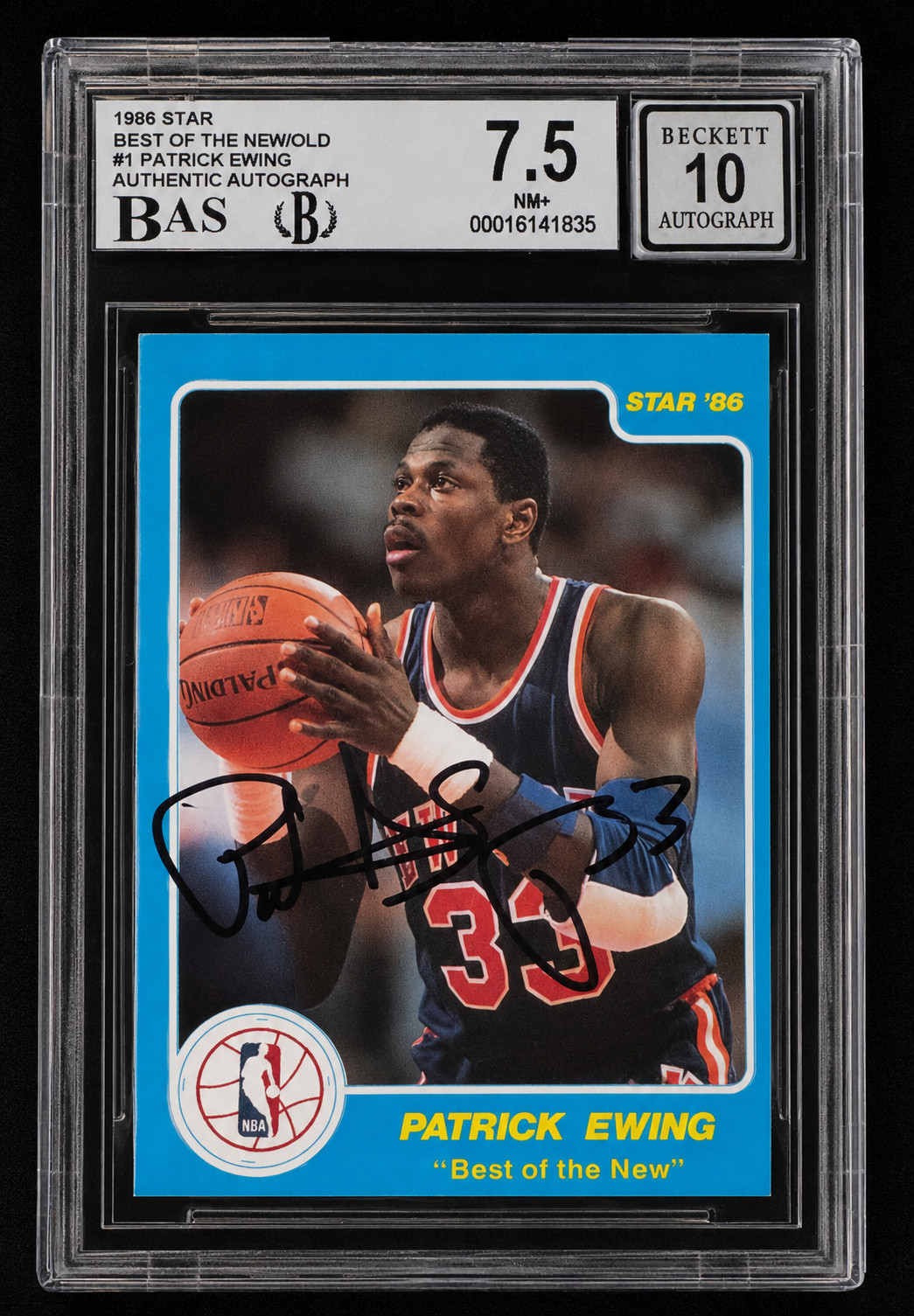 Signed Patrick Ewing 1985-86 Star #1 Best Rookie Card RC Auto Beckett BGS 7.5/10