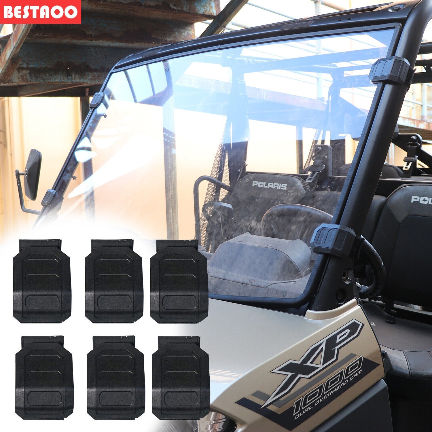 6Pcs UTV Front Windshield Mount Clamps Straps For Polaris Ranger RZR Yamaha