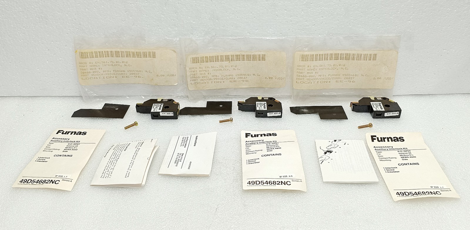 FURNAS 49D54682NC Contact Kit 1NC Auxiliary Interlock 120A 150A New Surplus 3 PC