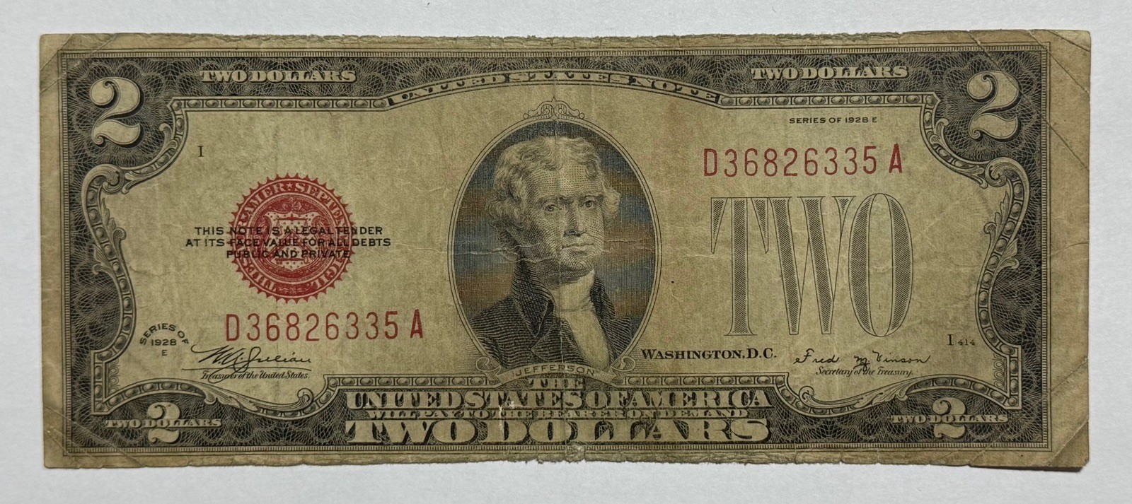 1928-E $2 Bill Red Seal United States Note 335A-DTNY