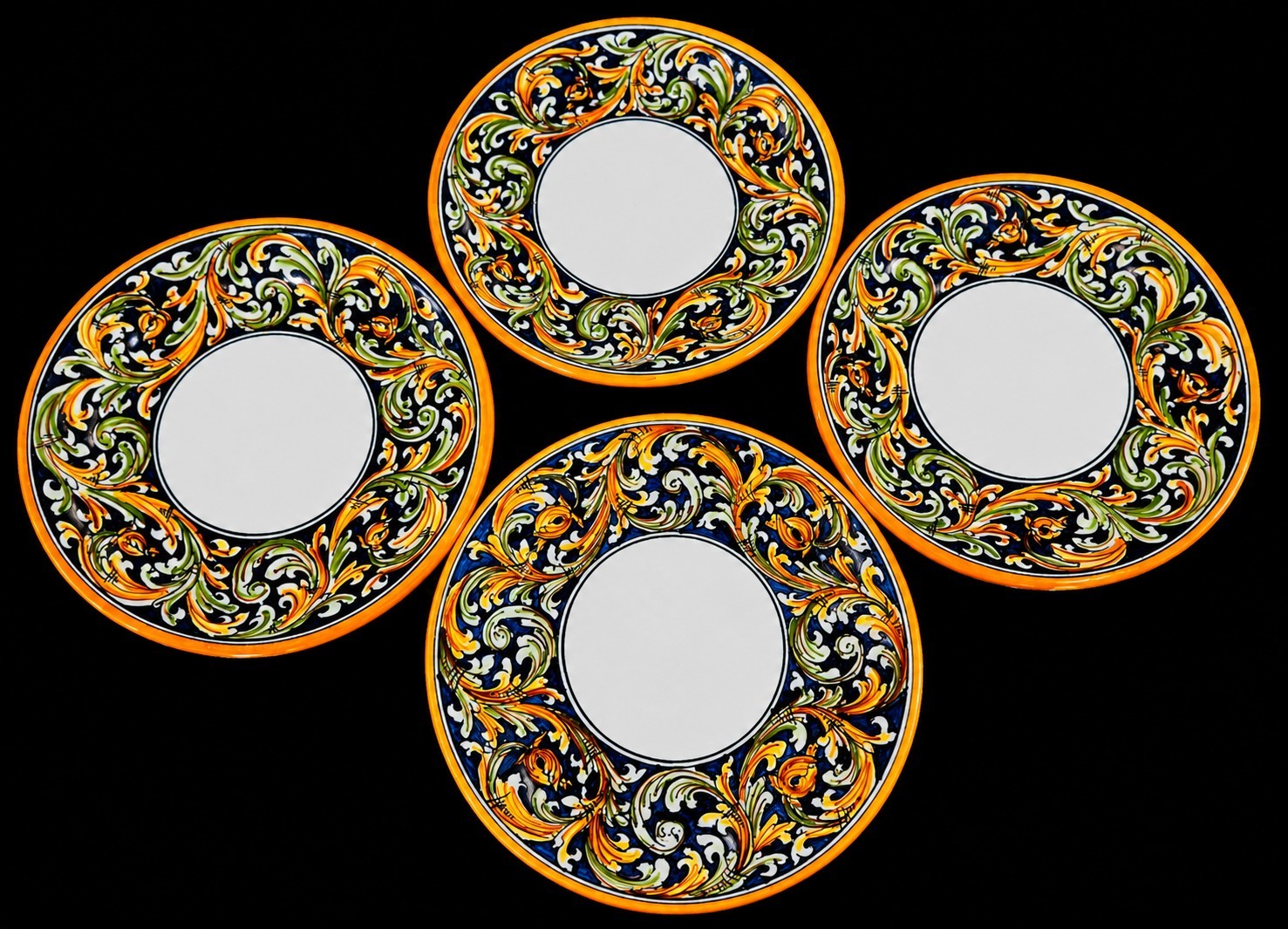Vintage Italian Caltagirone Silva Ceramic Plates Set of 4 Hand Painted Majolica