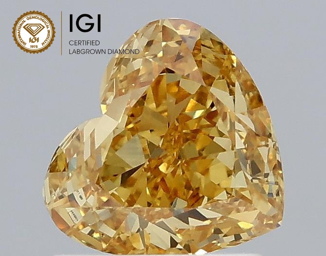 1.00 Ct Fancy Vivid Yellow Heart Cut VS1 Lab Grown CVD Loose Diamond IGI