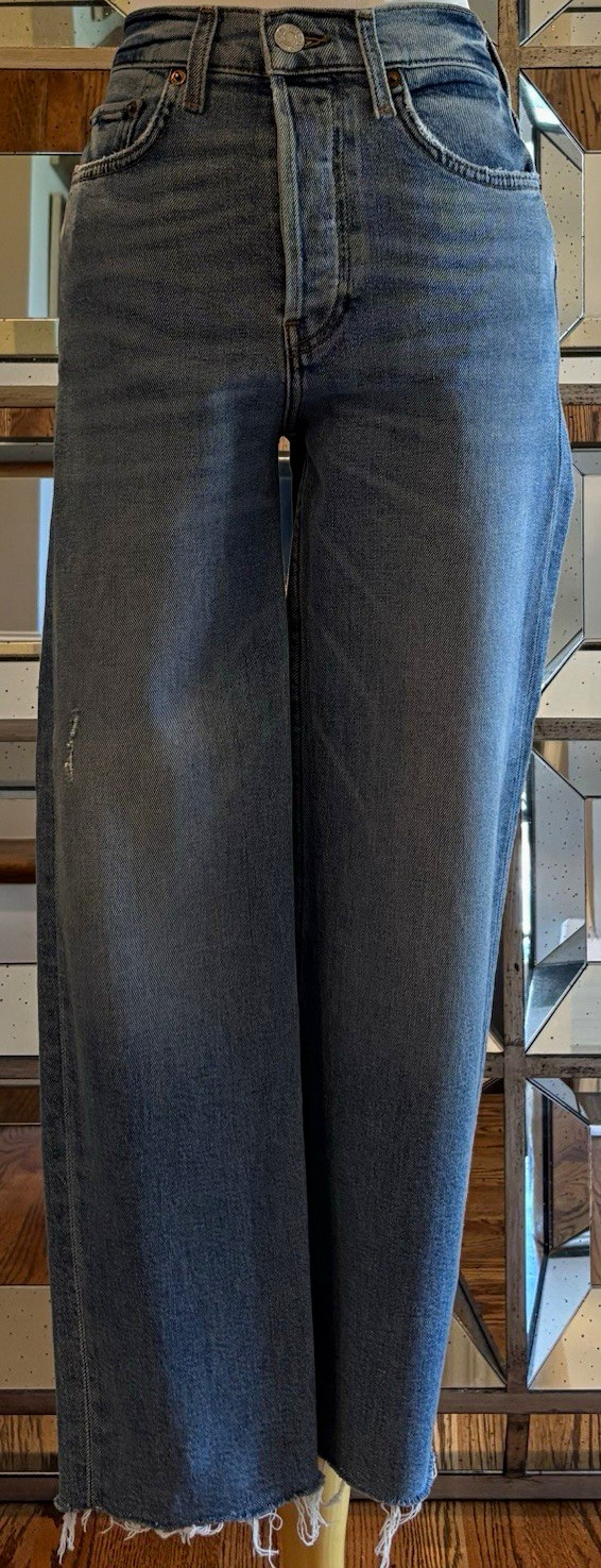 Re/Done Originals High Rise Stove Pipe Light Stone Jeans Raw Hem SZ 25 $265. 