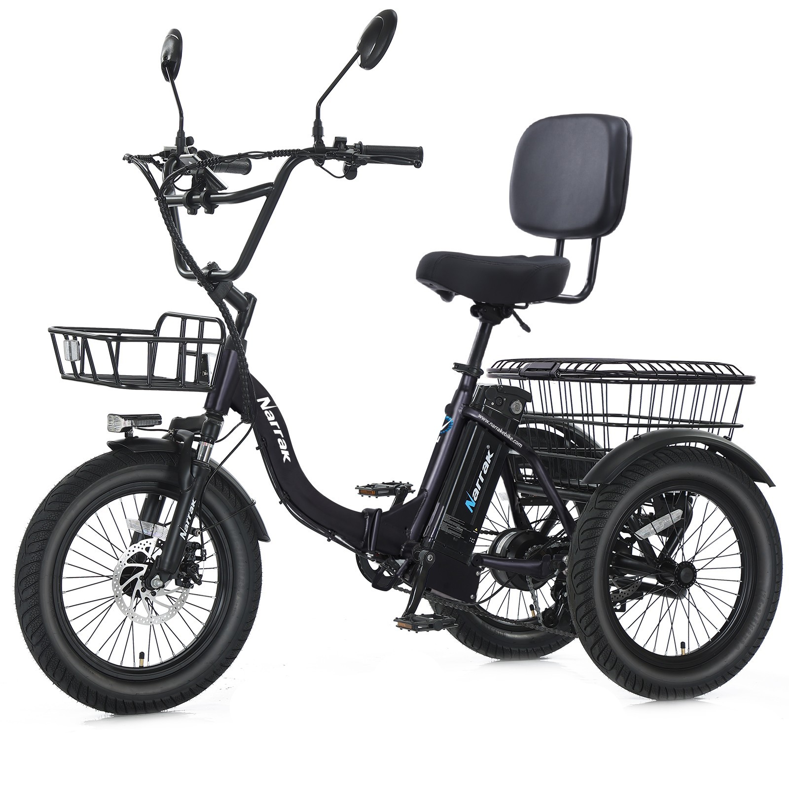 Narrak Fat Tire Folding Electric Trike For adult Peak 1100W electric bike N6