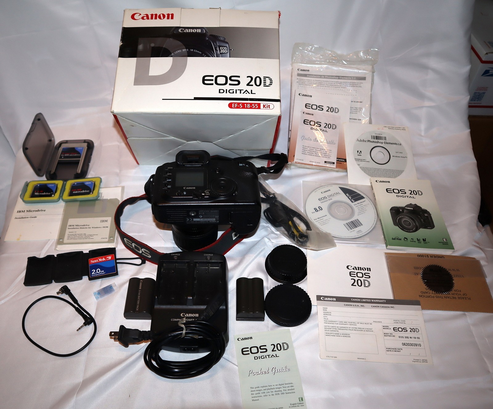 Canon EOS 20D DSLR, EF-S 18-55mm, Batteries, Charger & Extras Complete Kit MINT