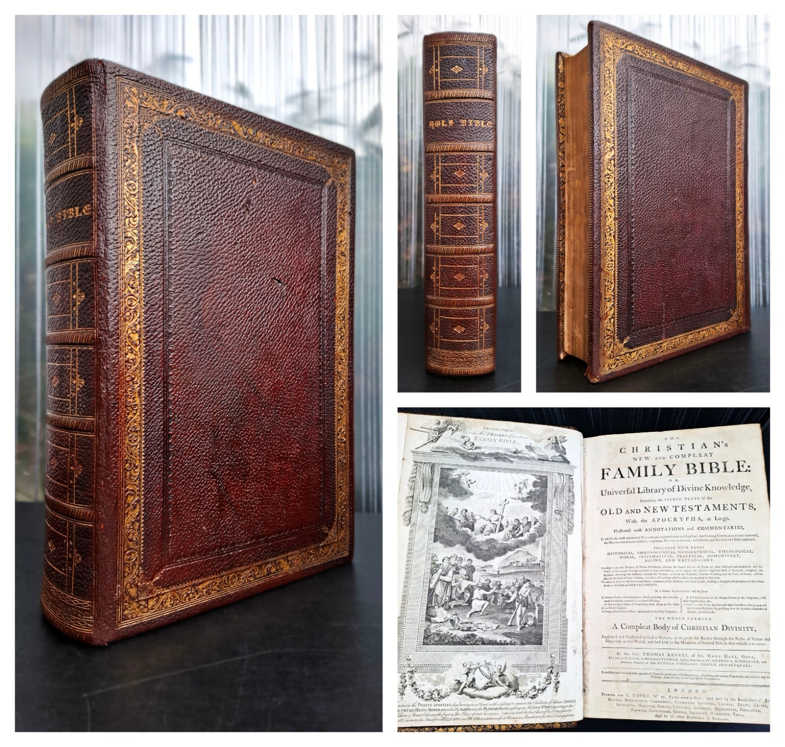 c.1790 - Large 6kg Bankes KJV Bible, Folio, 350 Engravings, Apocrypha, Gilt Edge