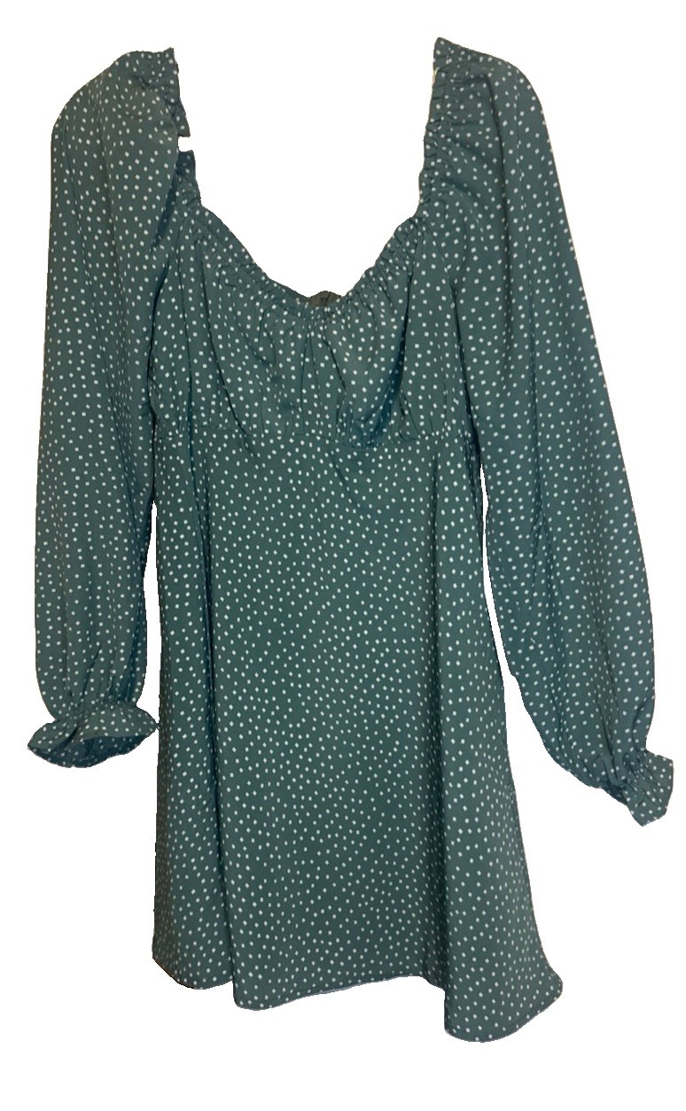 Lumiere Women’s M Mini Milkmaid Dress Square Neck polka dot green Cottagecore
