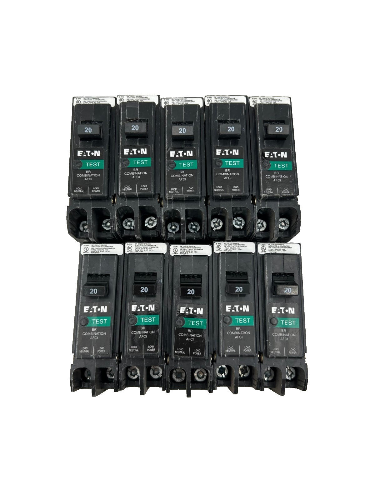 (10) Used Eaton BRP120AF Combination AFCI Circuit Breaker 20A 1-Pole 120/240VAC (10) Used Eaton BRP120AF Combination AFCI Circuit Breaker 20A 1-Pole 120/240VAC