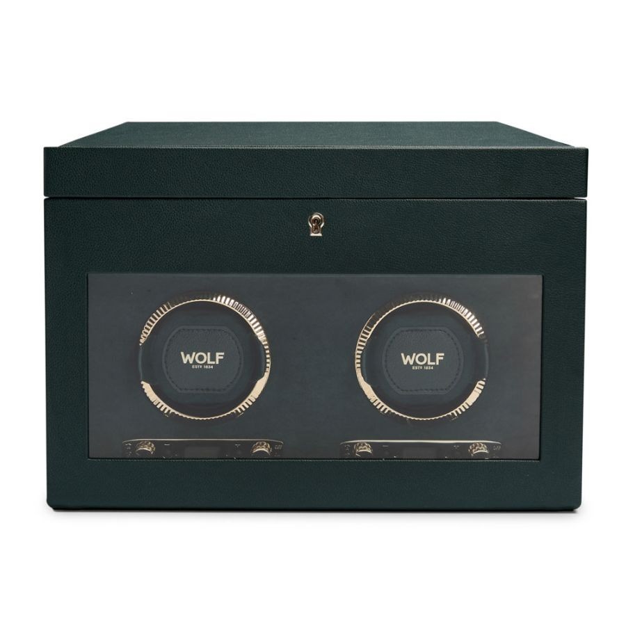 WOLF British Racing Double Watch Winder with Storage in Green Color, 792241 WOLF British Racing Double Watch Winder with Storage in Green Color, 792241