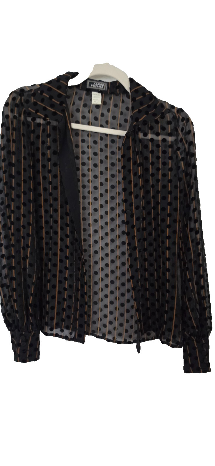 Vintage Versace Sheer  Black Button Down Lace Top Italy Blouse sz 40