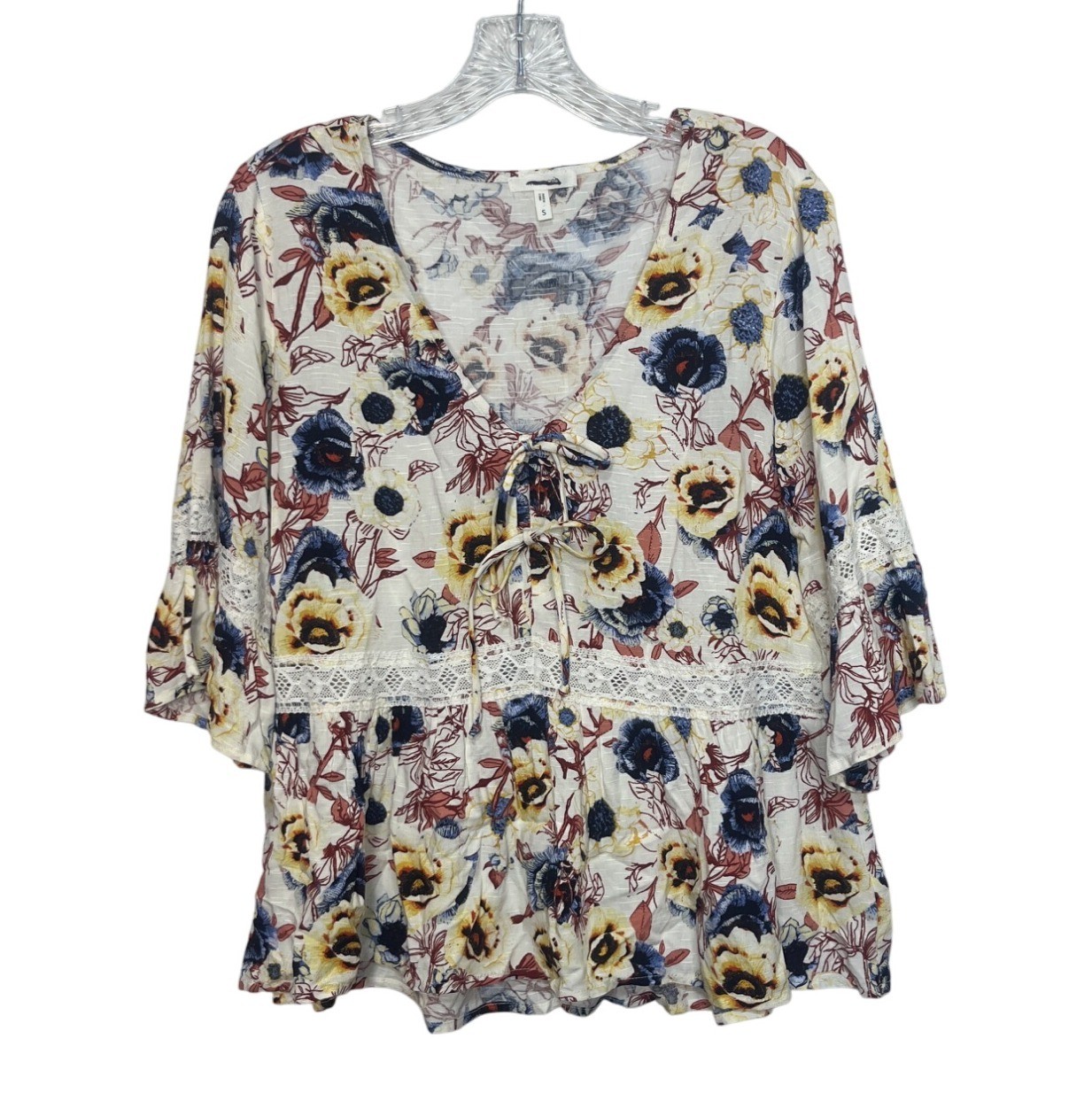 Maurices Floral Print Boho Top Shirt Womens Small New WOT Lace Detail