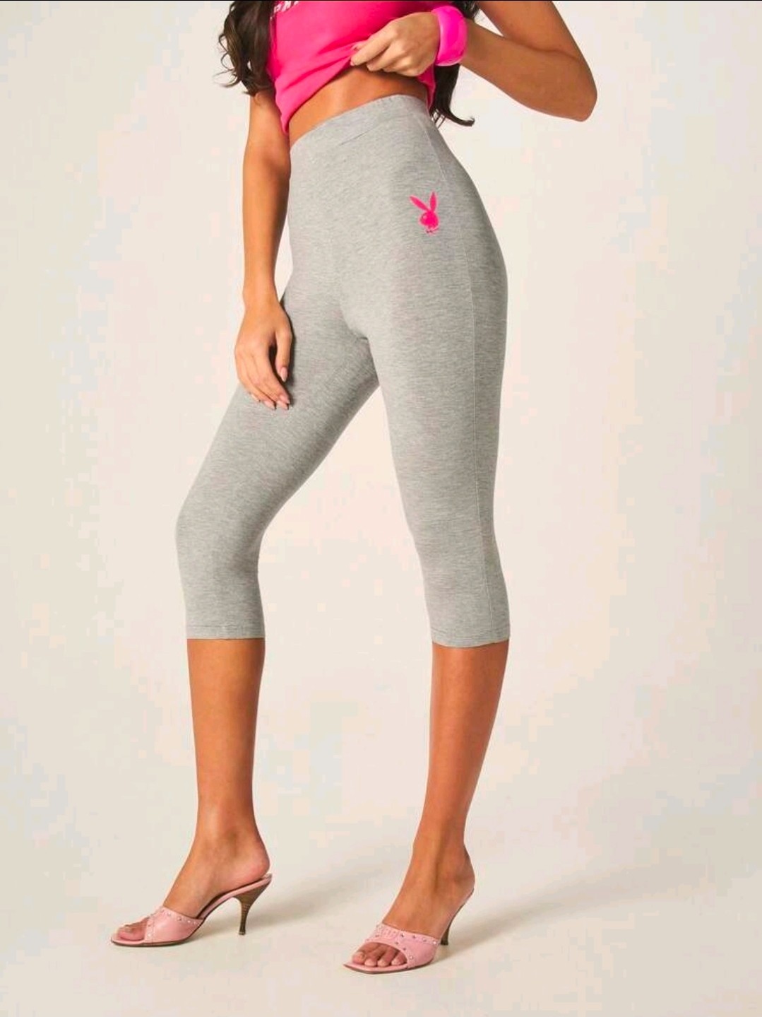 Gray Playboy leggings with pink bunny logo #playboy #leggings