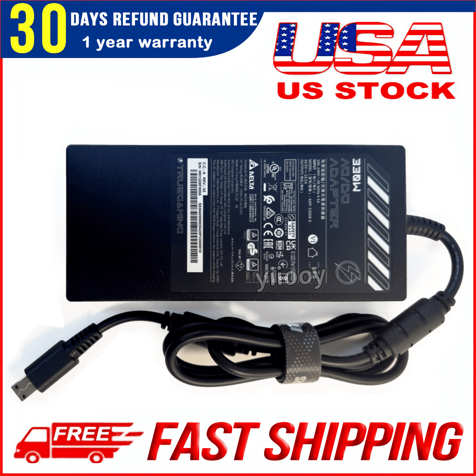 Original 20V 16.5V 330W AC Adapter Charger for MSI Raider 18 HX A14VIG-255US USB Original 20V 16.5V 330W AC Adapter Charger for MSI Raider 18 HX A14VIG-255US USB