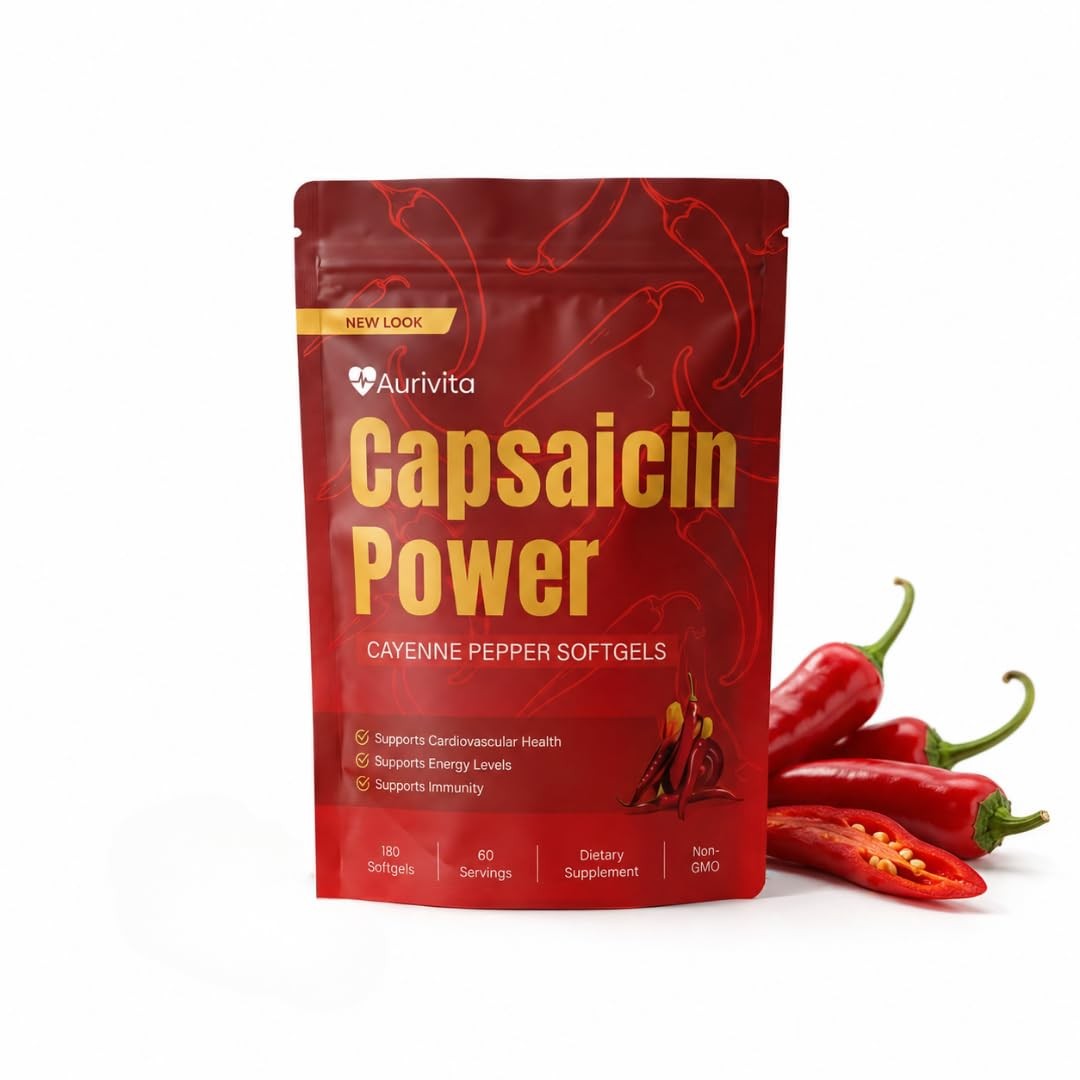 Aurivita Cayenne Pepper Capsules 180 Softgels - Cayenne Pepper Capsaicin Supp... Aurivita Cayenne Pepper Capsules 180 Softgels - Cayenne Pepper Capsaicin Supp...