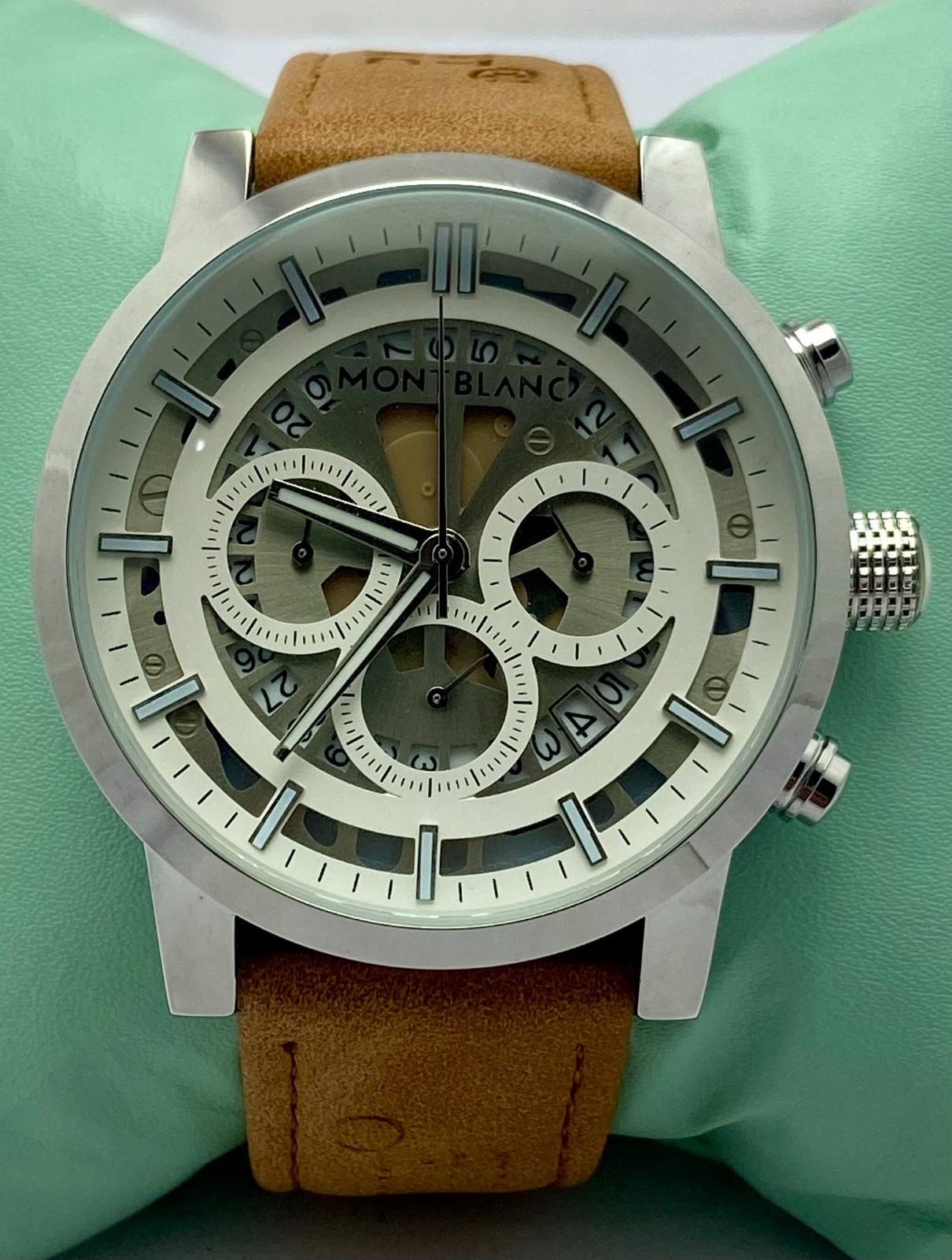 Refurbished Montblanc Skeleton White Dial Chrono-Date Men's Quartz Wristwatch