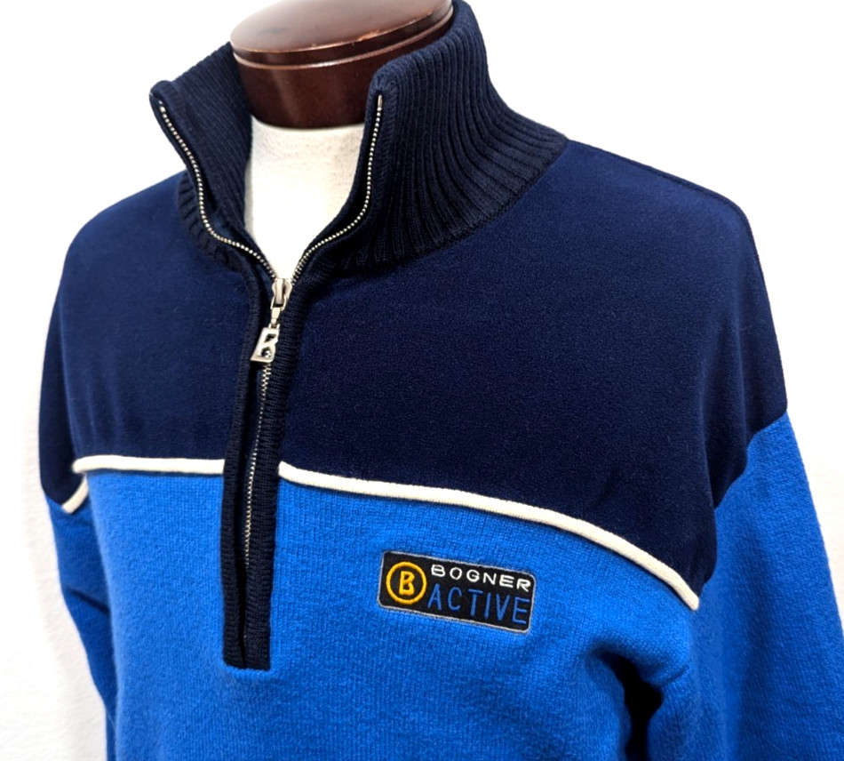 BOGNER ACTIVE 1/4 Zip Vintage Pullover Wool Blend Sweater Blue ITALY Size M EUC*