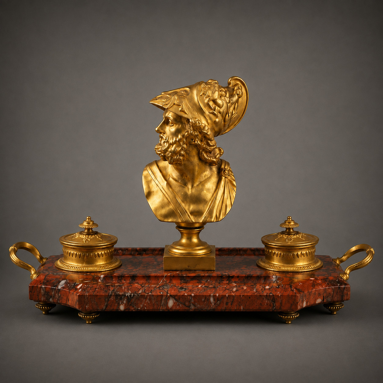 Antique Grand Tour Dore Bronze & Red Marble Inkwell 14 Antique Grand Tour Dore Bronze & Red Marble Inkwell 14