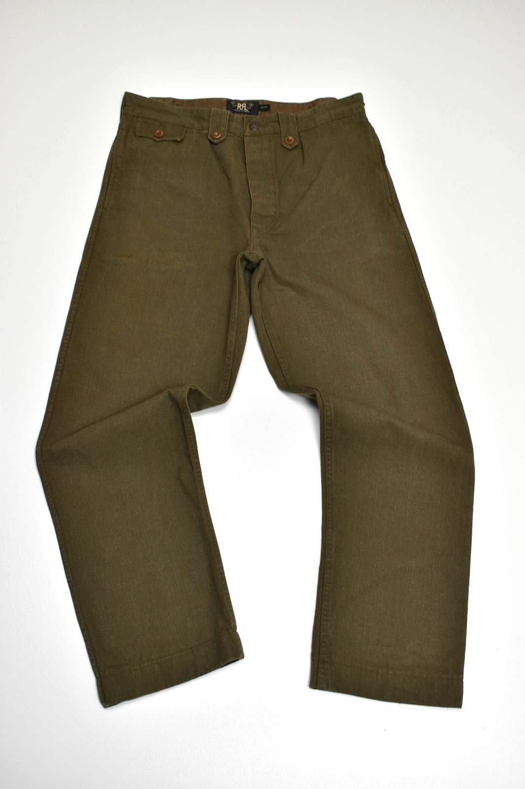 RRL Ralph Lauren Officer\'s Pants Men\'s W32 L30/32 Olive Green Cotton Millitary