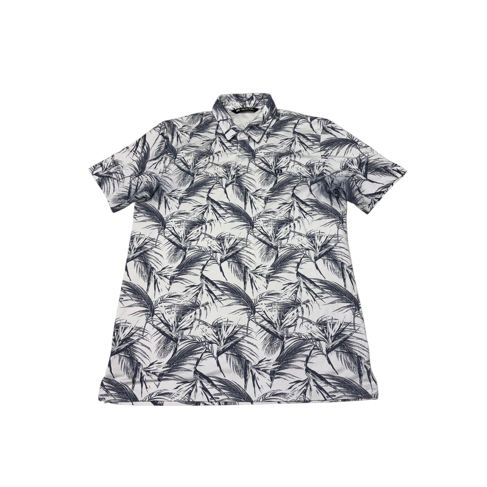 TravisMathew Mens Medium White Blue Bird of Paradise Floral Polo Shirt 1MY103