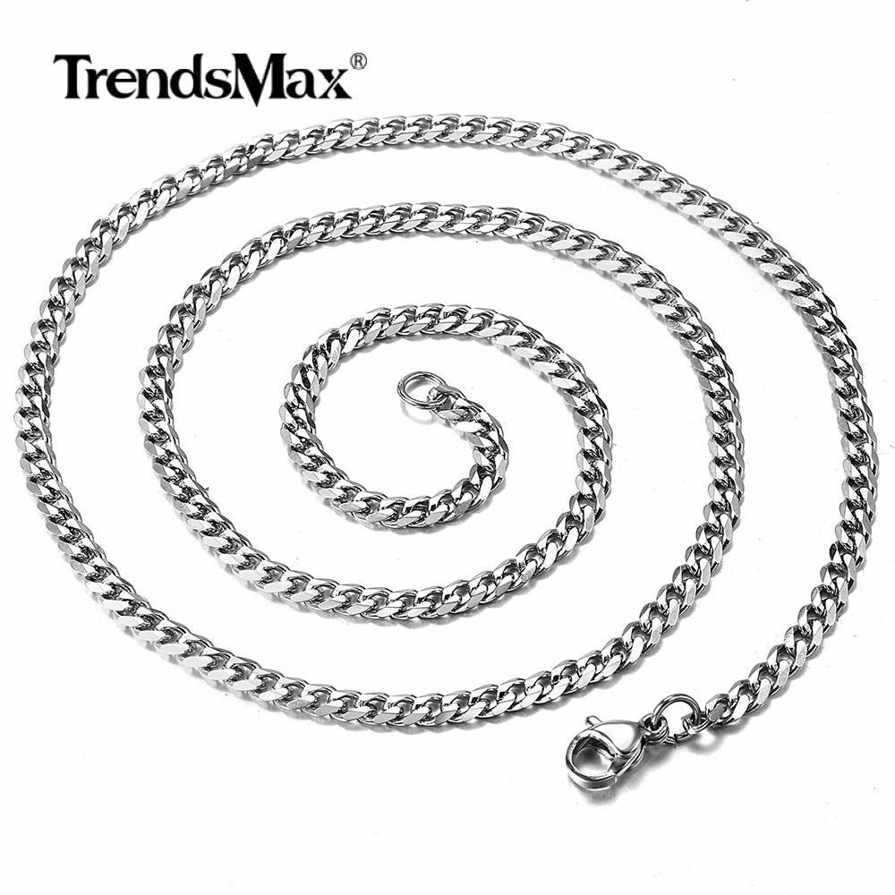 3/5/7/9/11MM Mens Chain Stainless Steel Silver Curb Cuban Necklace Link 16-36