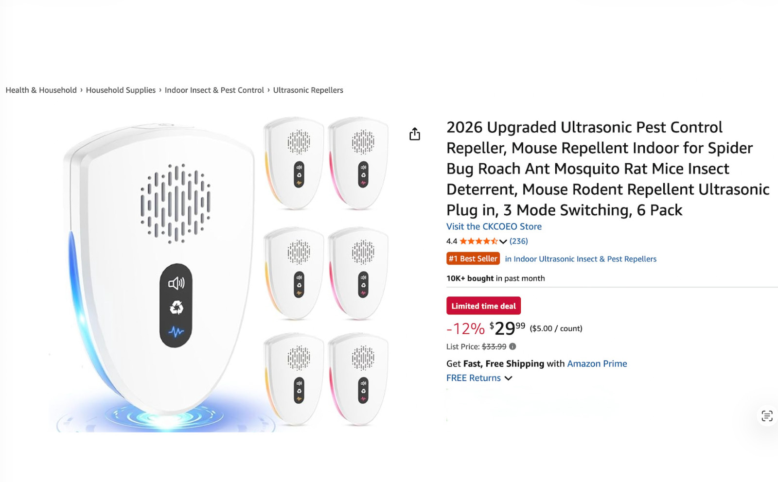 2026 Upgraded 6 Pack Ultrasonic Pest Control Repeller, Mouse insect Repellent
