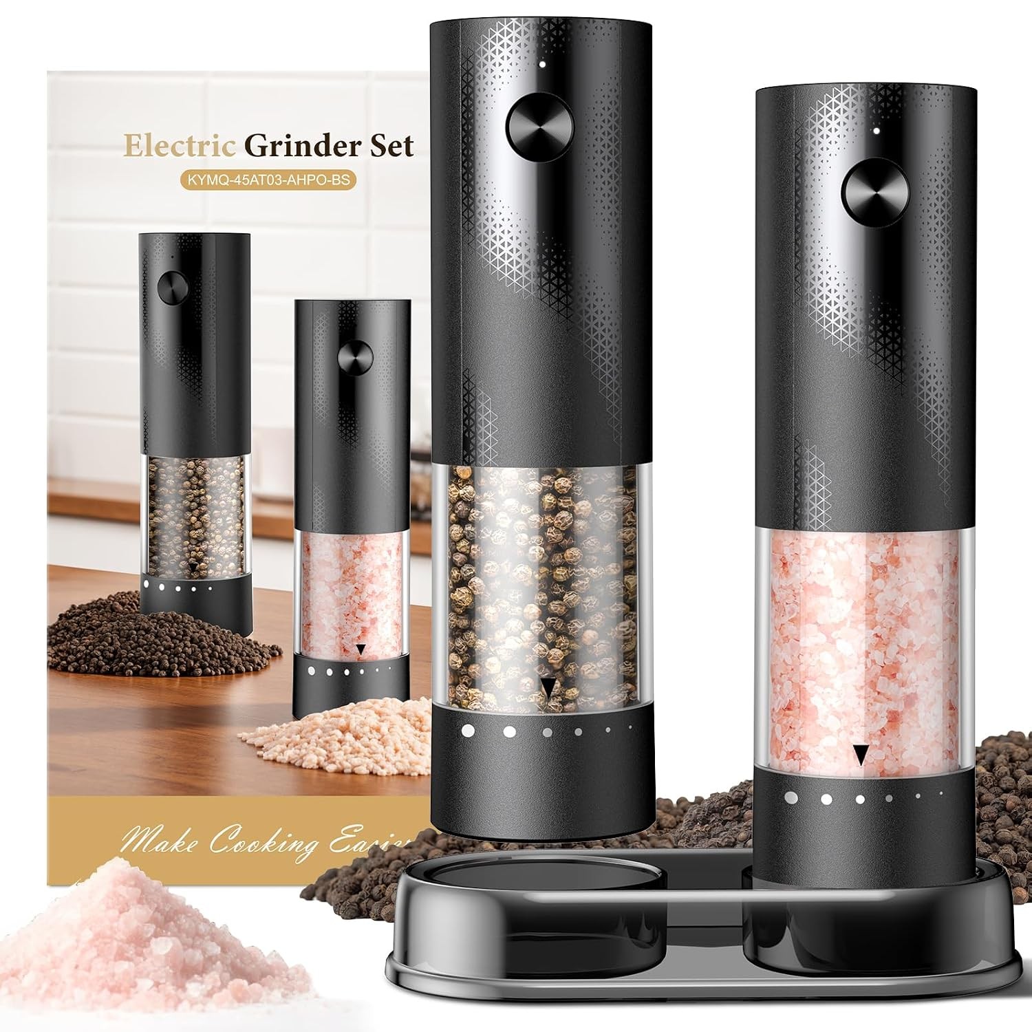 Rechargeable Electric Automatic Salt and Pepper Mill Set Black Automatic