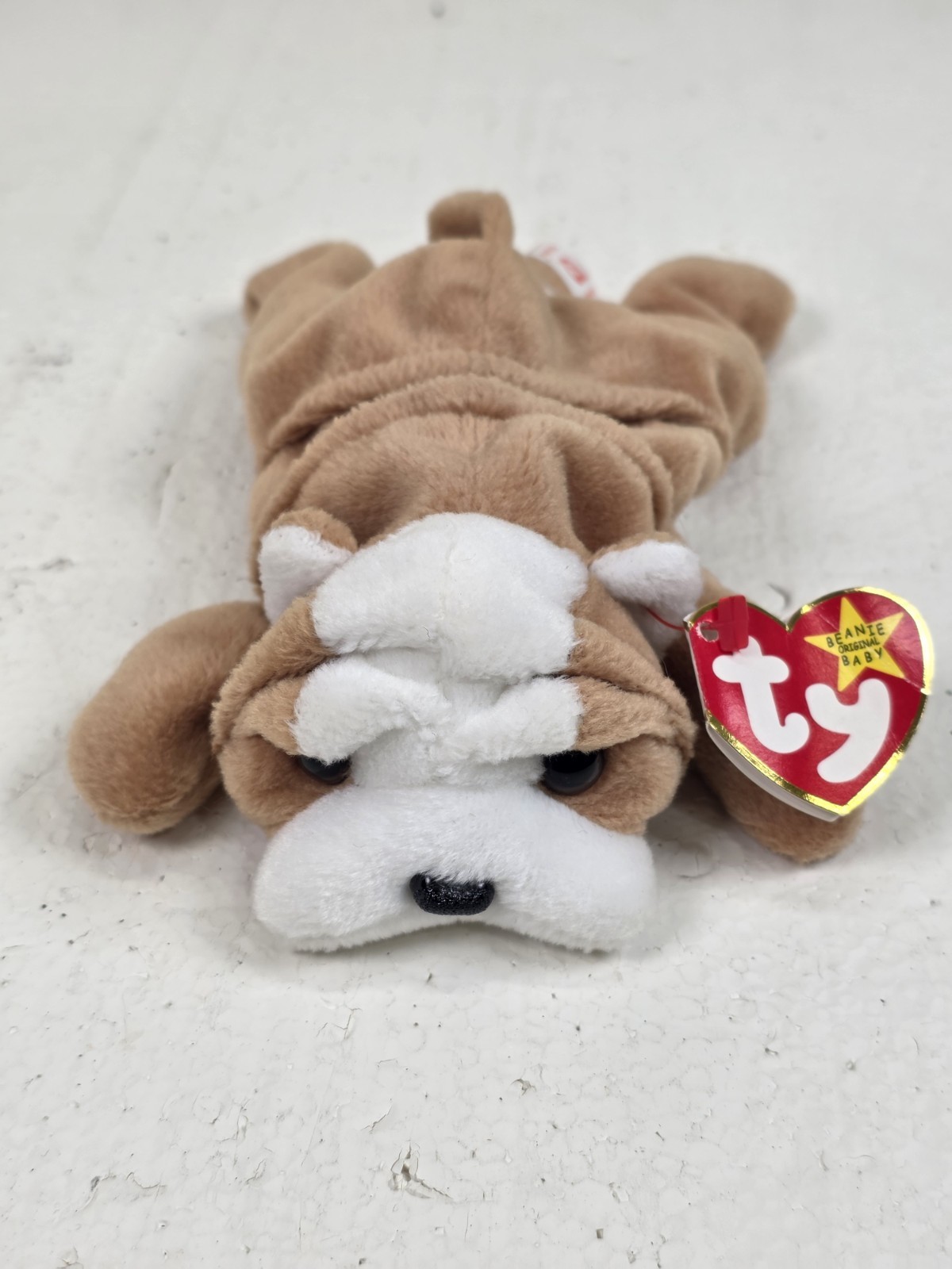 Ty  Beanie Babies Bulldog Wrinkles 1996 Retired Plush Toy Puppy P.V.C. Pellets