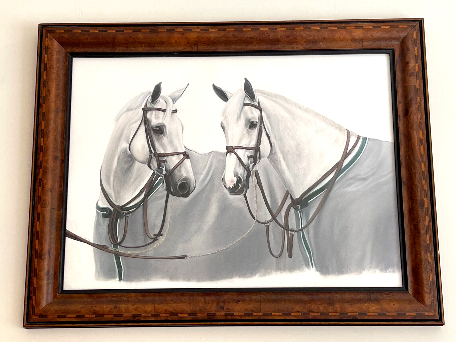 Jocelyn Sandor signed 1996 Original Pastel White Horses Custom Frame 36x28