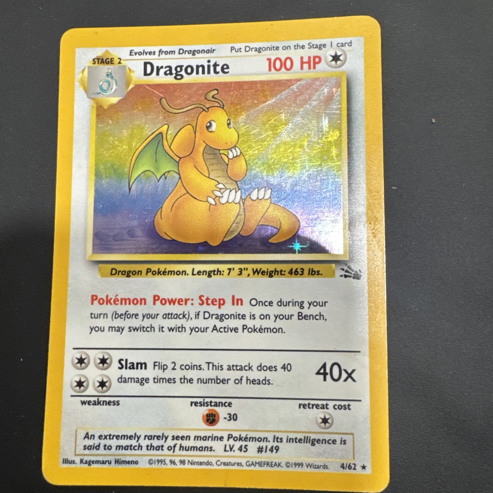 Pokemon TCG Dragonite Fossil Holo Rare 4/62 100 HP Unlimited