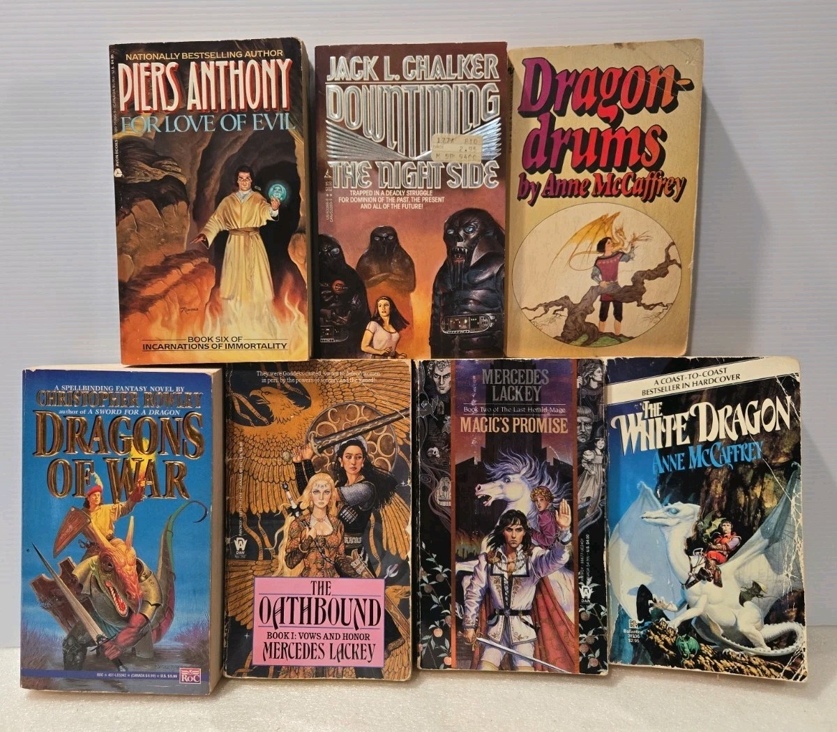 Lot of 7 Fantasy vintage Paperback books: Anthony, McCaffrey, Lackey, More...