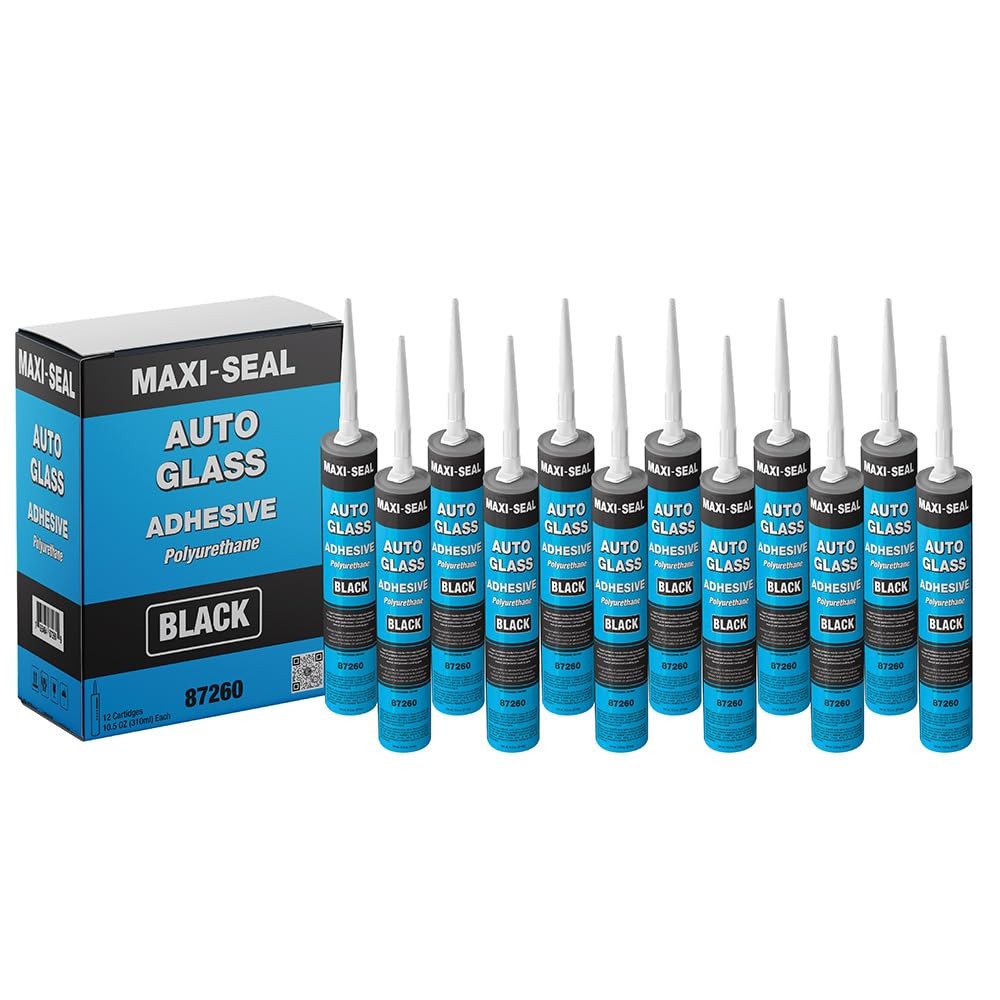 Maxi-Seal Black Polyurethane Windshield Adhesive, Fast Curing Non-sag 12 Pack