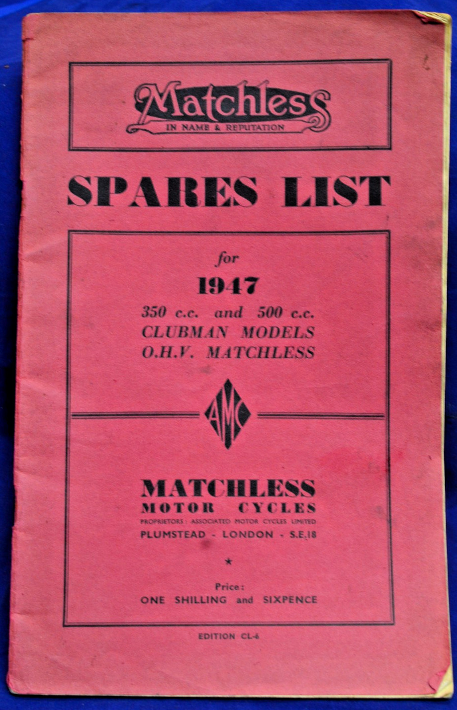 original 1947 Matchless spares list  350  500 single