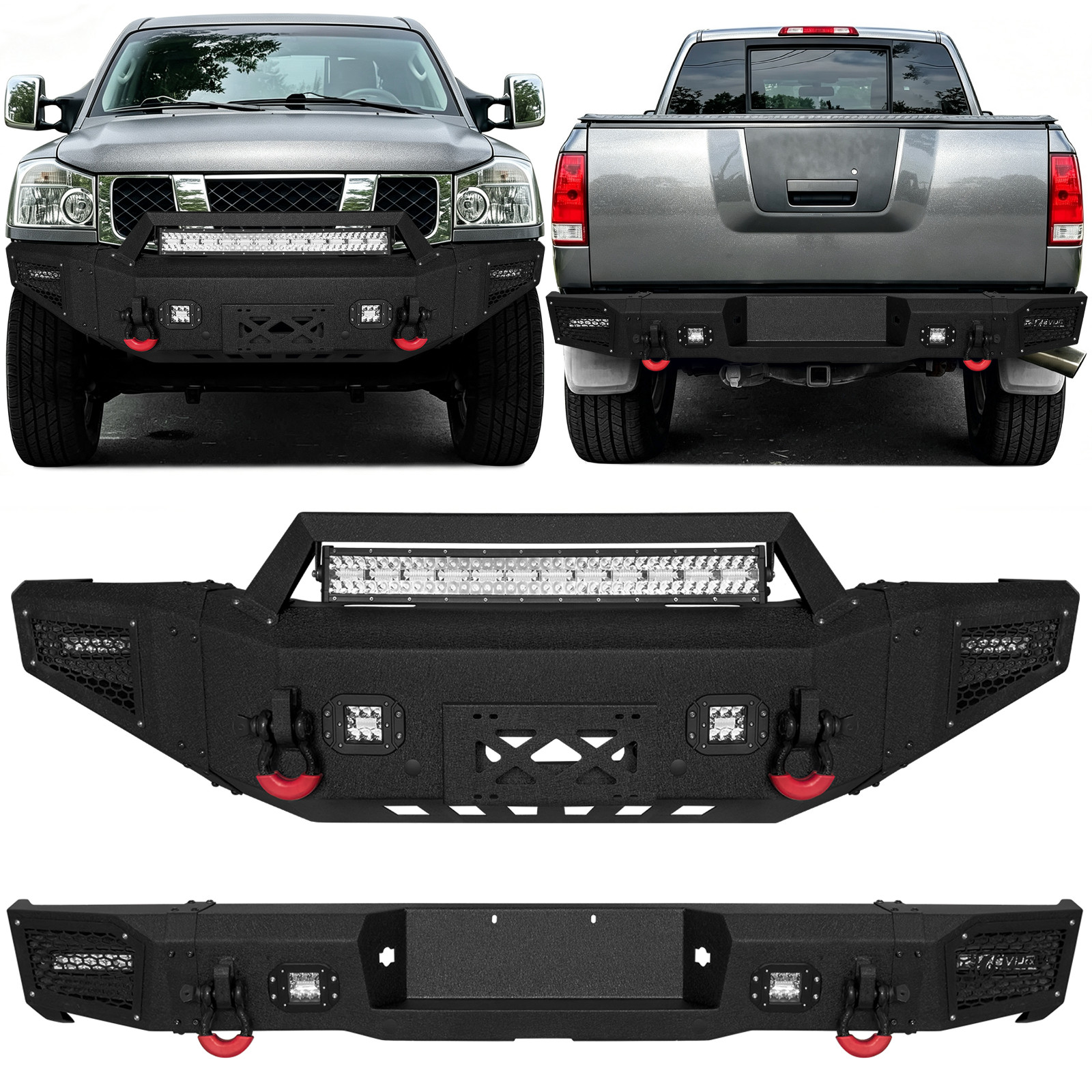 VIJAY Front/Rear Bumper For 2004-2015 Nissan Titan with Winch Plate & LED Lights