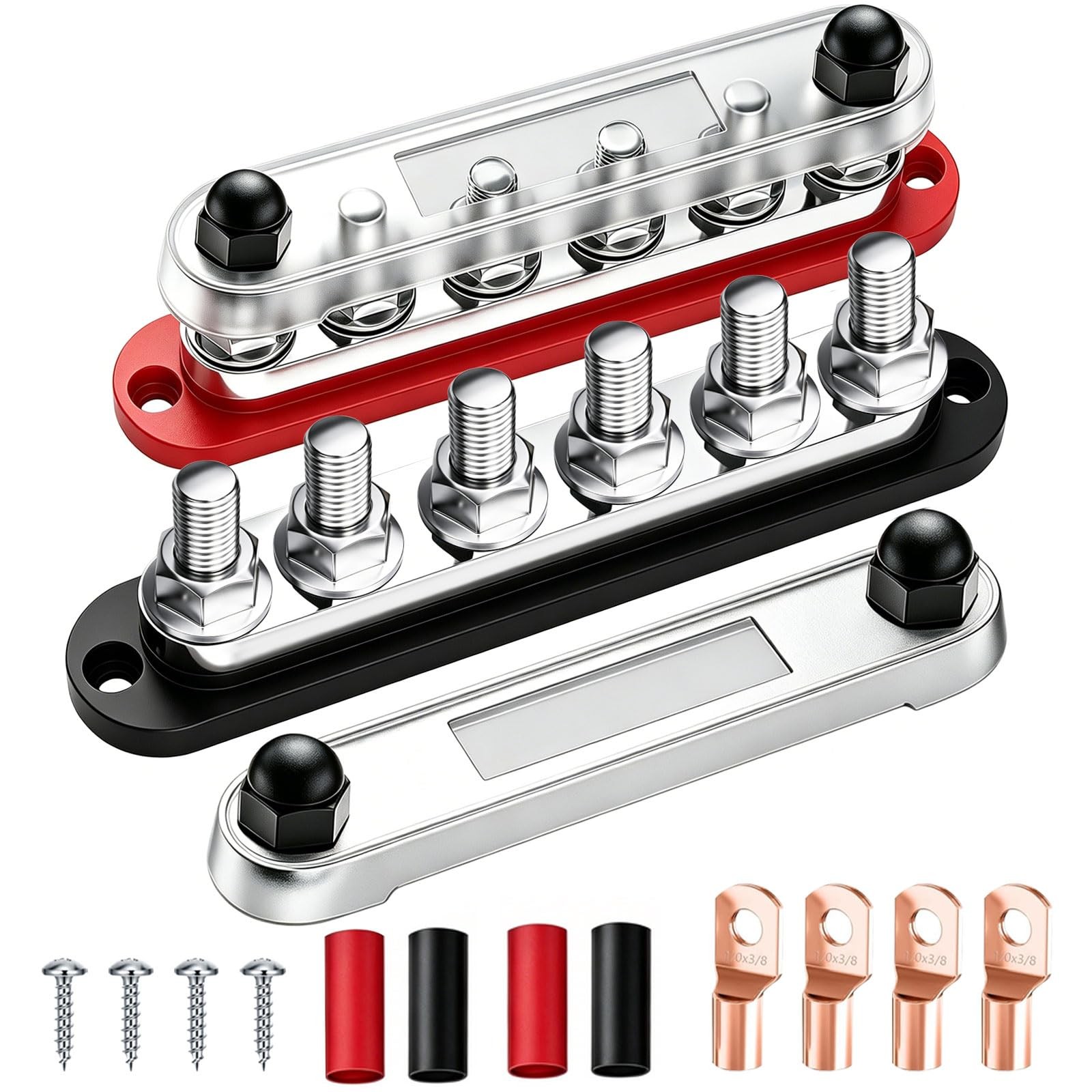 Marine Bus Bar 350A 12V-48V Red Black Pair w Cover