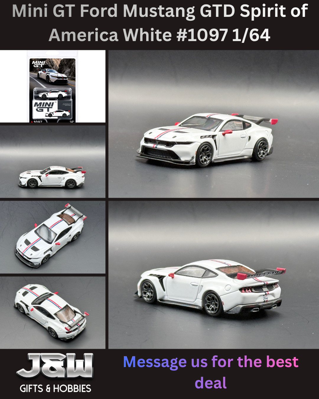 Mini GT Ford Mustang GTD Spirit of America White #1097 1/64